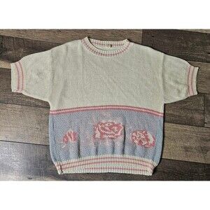 Vintage Rose Pastel Short Sleeve Sweater Size L